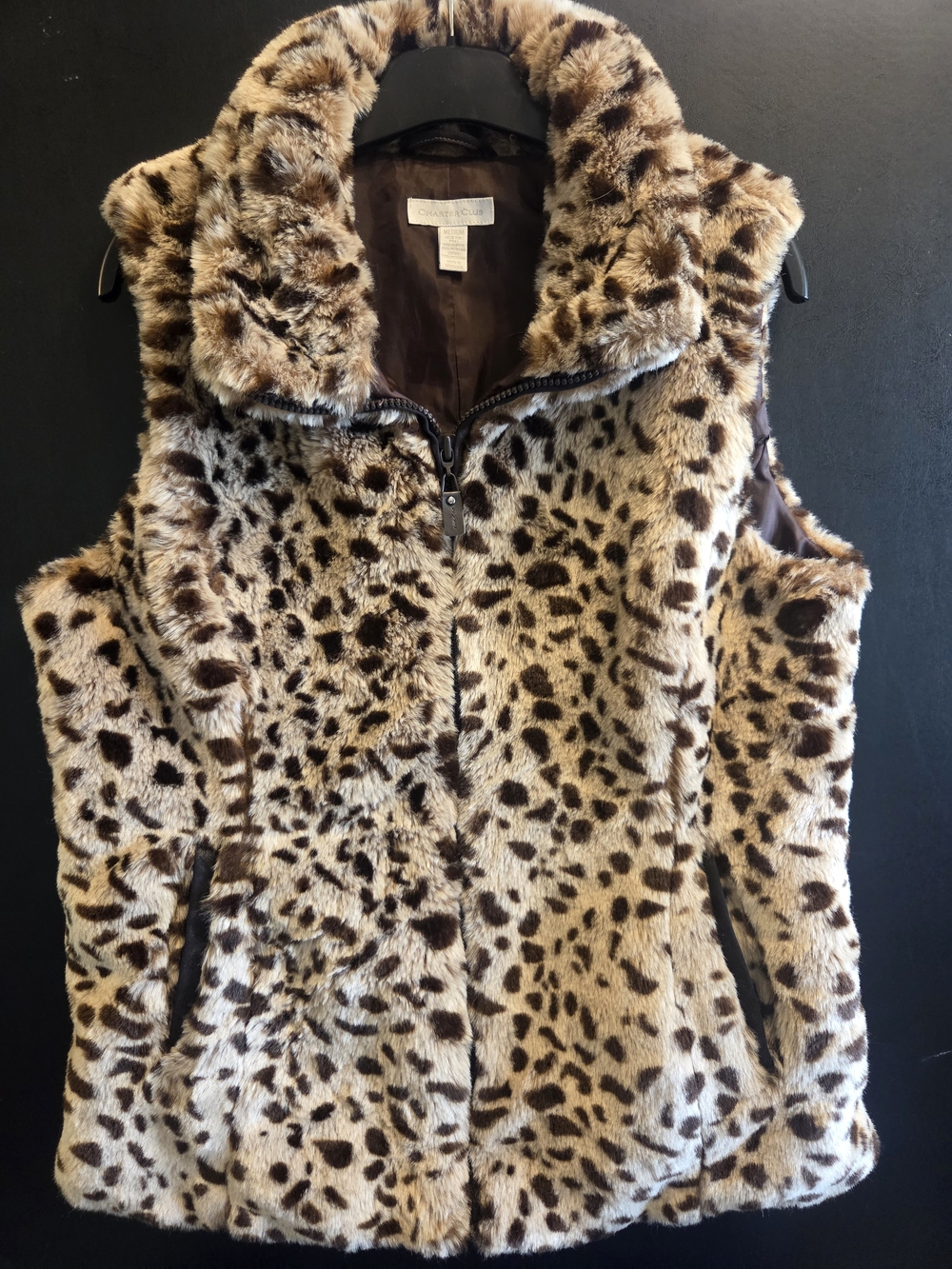 Charter Club Leopard Faux Fur Vest in Tan and Brown